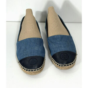 TORY BURCH Denim Slip On Espadrilles Flats Size 9.5 Blue Colorblock